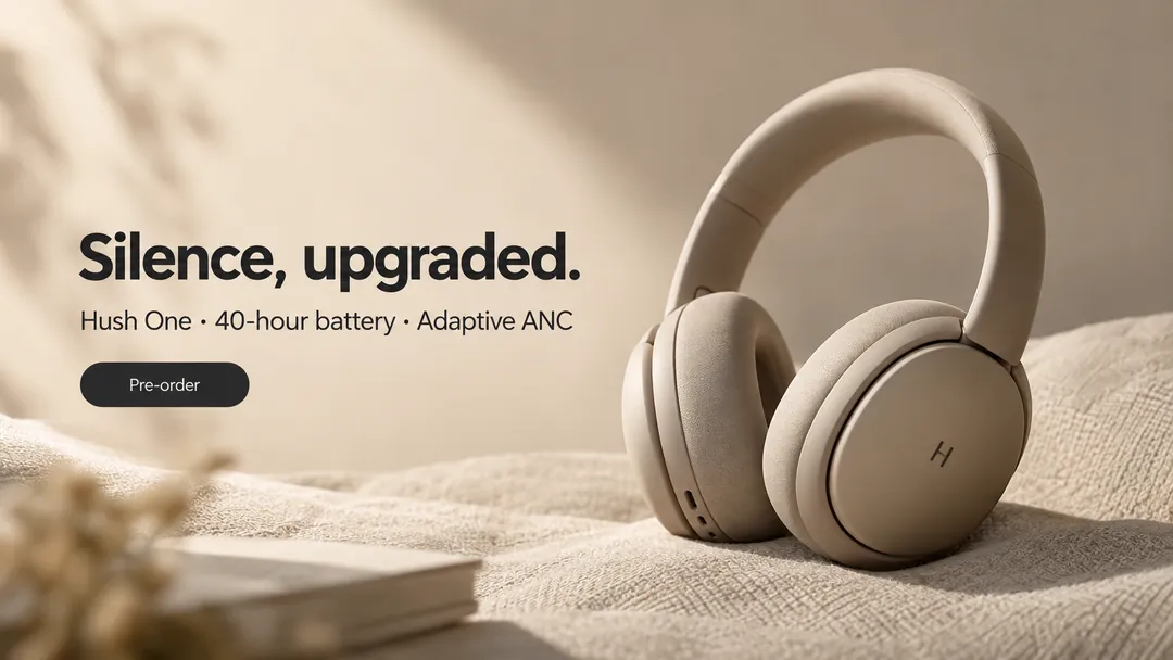 Headphones display ad, Silence, upgraded.