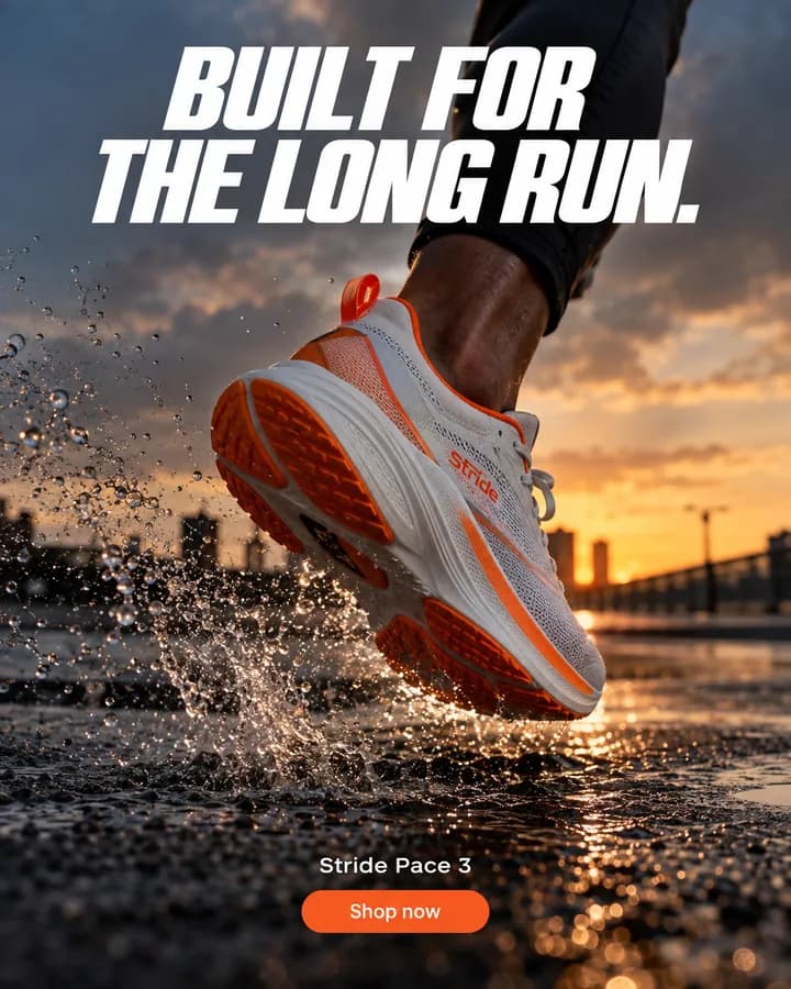 Running shoe splashing on wet asphalt, Built for the long run