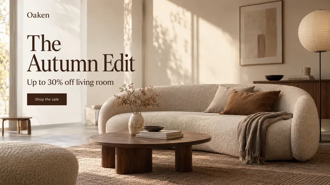 The Autumn Edit sale banner with a boucle sofa