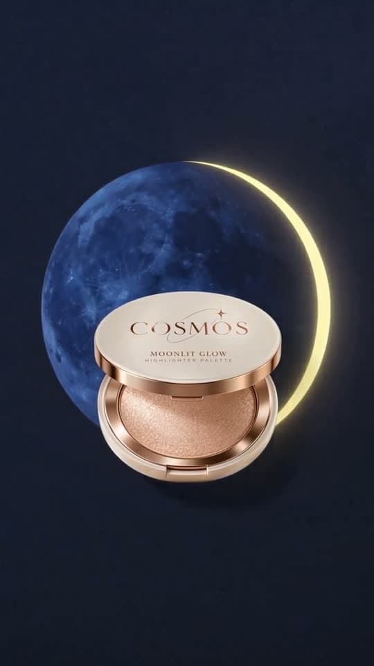 Cosmetic compact in front of a glowing blue moon